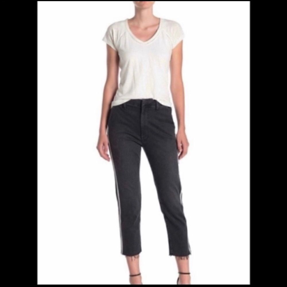 MOTHER Shaker Prep High Rise Crop Slim Jeans 27 Black Racer Stripe NWT